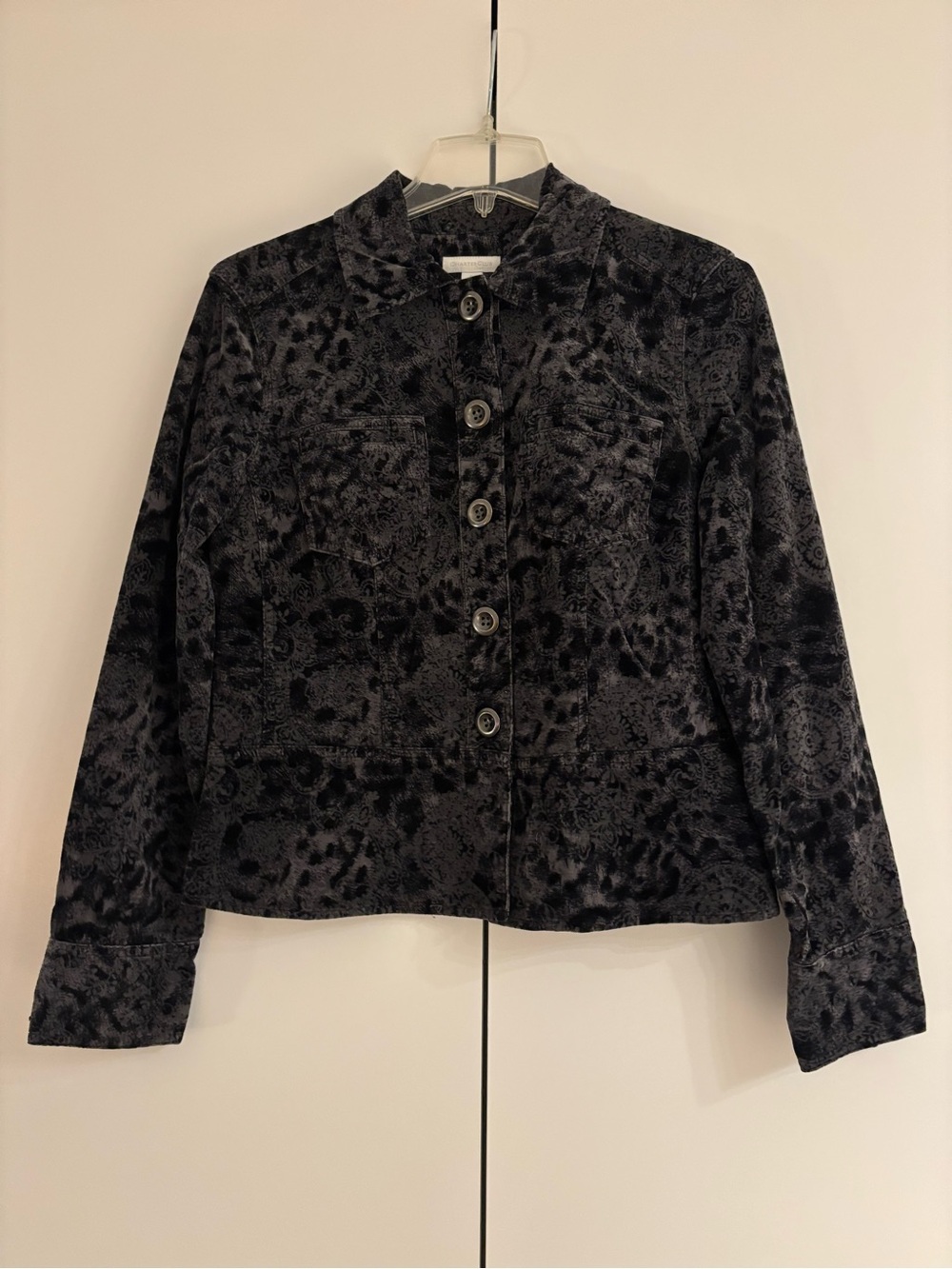Charter Club Black Patterned Velvet Button-Front Women's Jacket